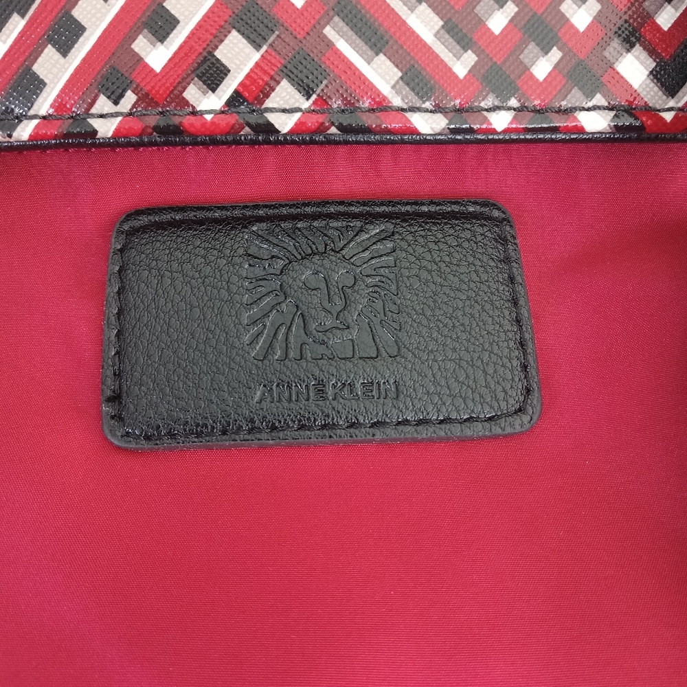 ANNE KLEIN Faux Leather Red Black White Lattice Pattern Tote Shoulderbag - Picture 10 of 14